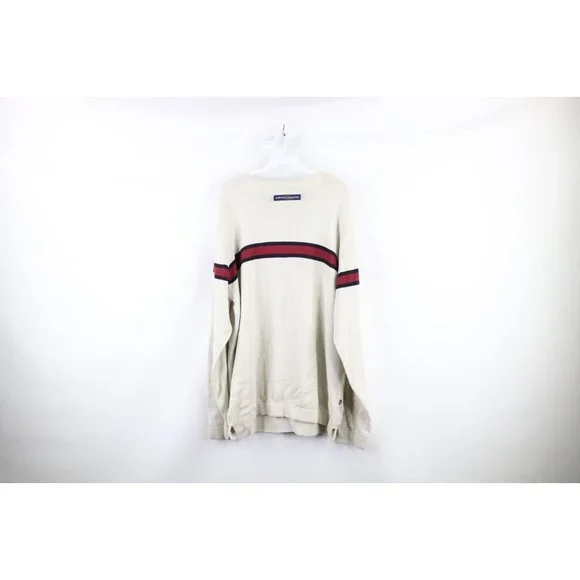 NOS Vintage Phat Farm Mens XL Striped Spell Out Script Marled Knit Sweater Cream